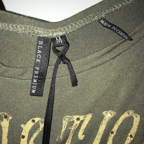 AFFLICTION Black Premium Women's Dress Top Medium T Shirt HYDRO Green Motors - Picture 2 of 9